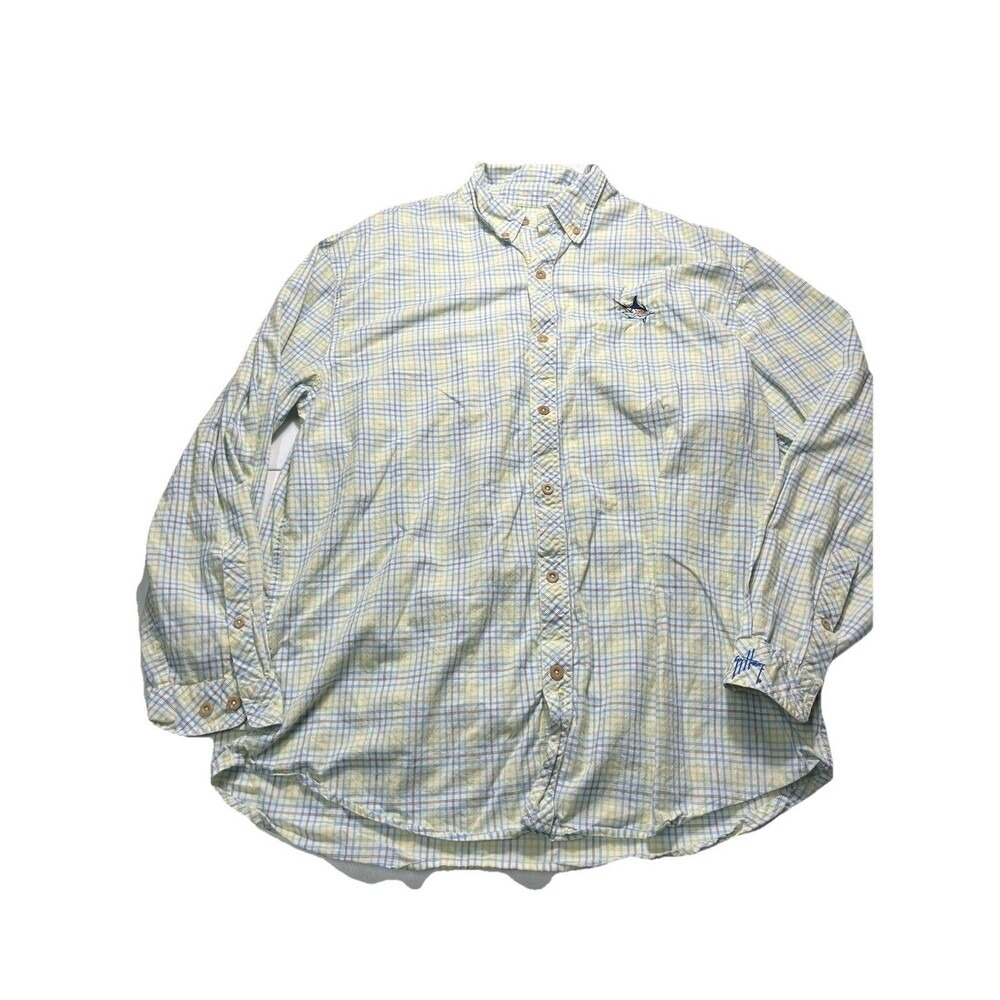 Guy Harvey Mens XL Plaid Fishing Shirt Vented Performance Button Up Marlin LS